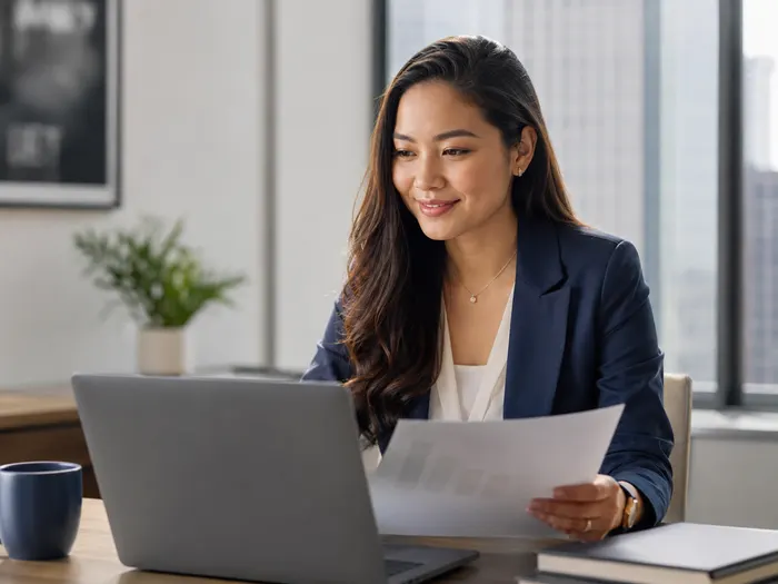Skilled professional using a tablet to show career proof and technical experience